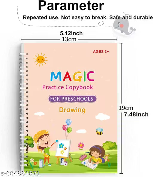 Sank Magic Practice Copybook, (4 BOOK + 10 REFILL+ 1 Pen + 1 Grip) Number Tracing Book for Preschoolers with Pen, Magic Calligraphy Copybook Set Practical Reusable Writing Tool Simple Hand Lettering